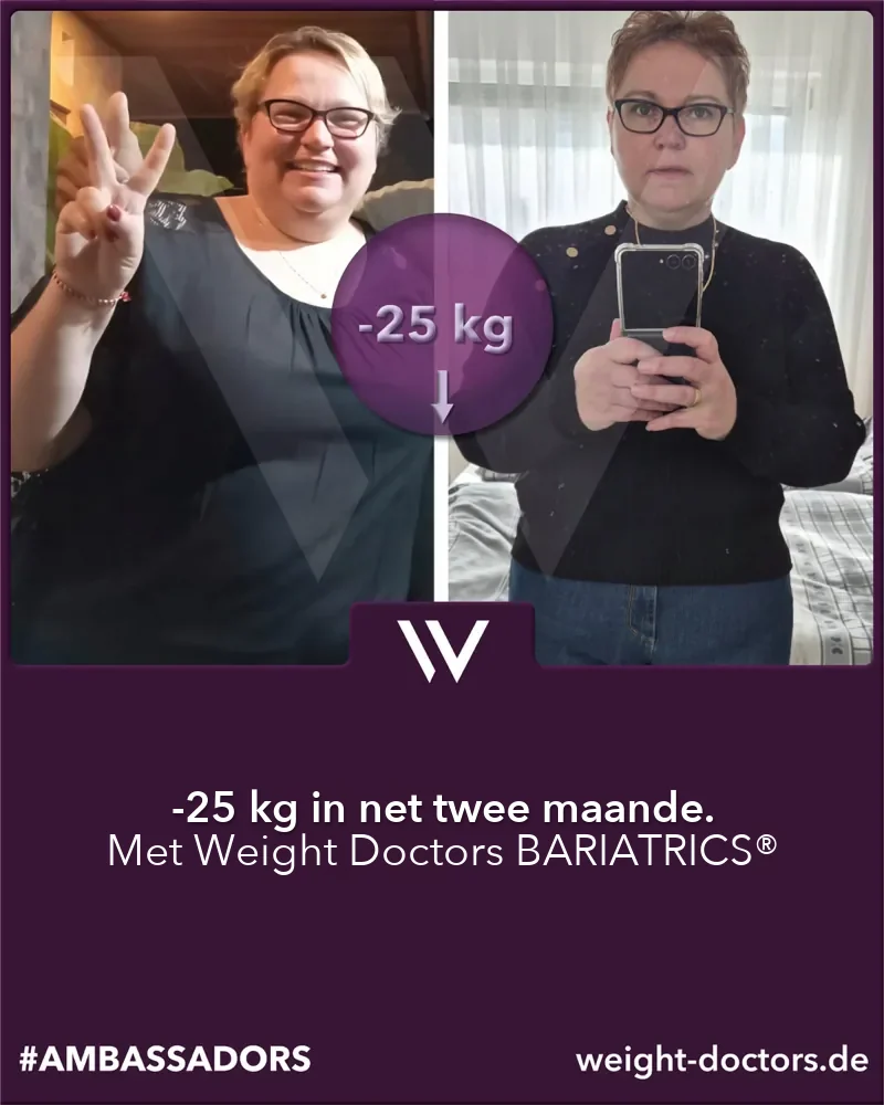 Weight Doctors® voor en ná: pasiënt met 25 kg minder in twee maande, met Weight Doctors BARIATRICS®